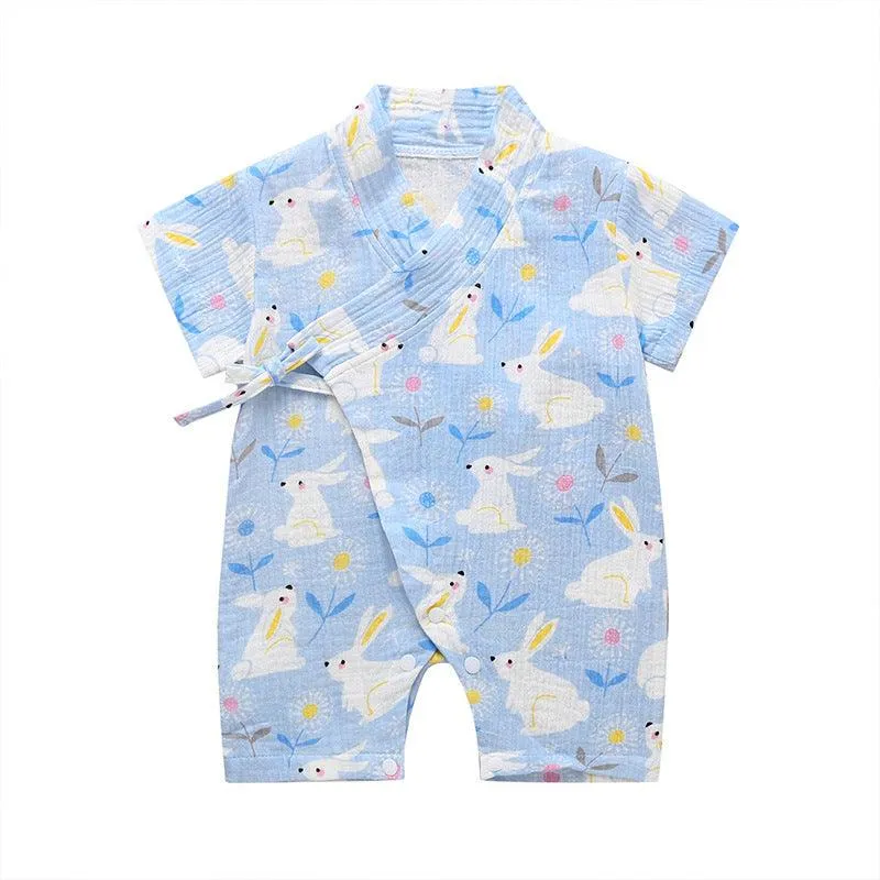 0-18M Summer Baby Girl Boys Clothing Kimonos Rompers Short-sleeved Floral Print Cute Soft Newborn Infant Baby Kimono Playwear