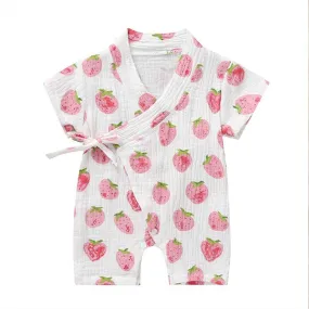 0-18M Summer Baby Girl Boys Clothing Kimonos Rompers Short-sleeved Floral Print Cute Soft Newborn Infant Baby Kimono Playwear