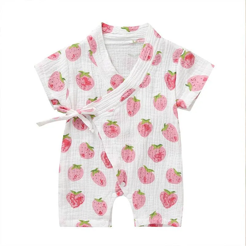 0-18M Summer Baby Girl Boys Clothing Kimonos Rompers Short-sleeved Floral Print Cute Soft Newborn Infant Baby Kimono Playwear