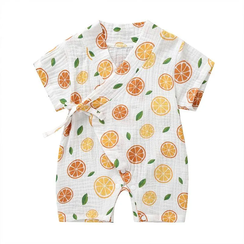 0-18M Summer Baby Girl Boys Clothing Kimonos Rompers Short-sleeved Floral Print Cute Soft Newborn Infant Baby Kimono Playwear