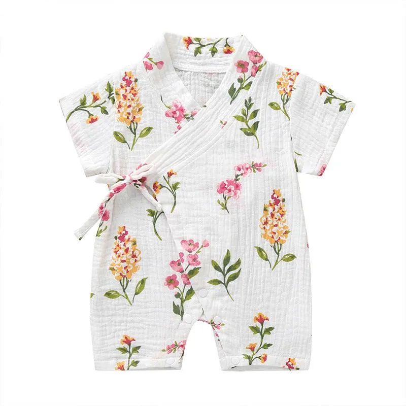 0-18M Summer Baby Girl Boys Clothing Kimonos Rompers Short-sleeved Floral Print Cute Soft Newborn Infant Baby Kimono Playwear