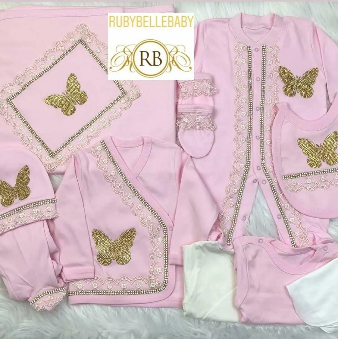 10pcs Baby Girl Butterfly Set - Pink/Gold