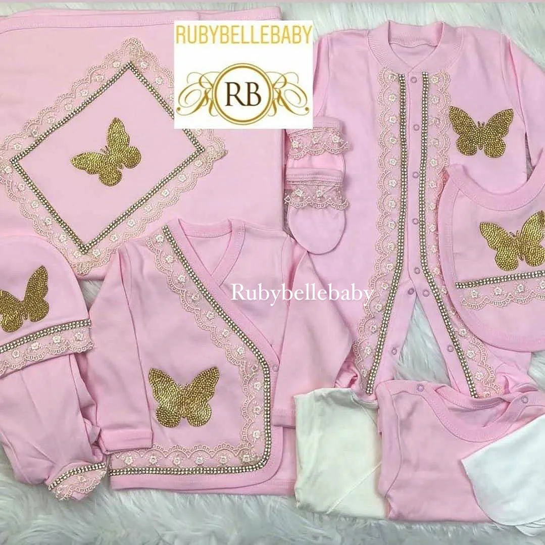 10pcs Baby Girl Butterfly Set - Pink/Gold
