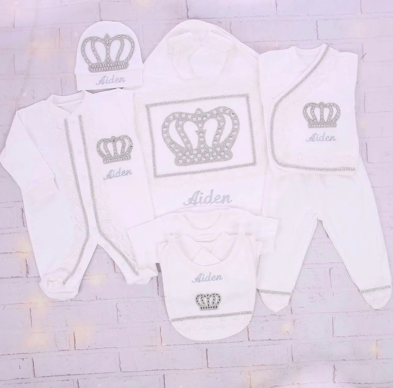 10pcs Bling Baby HRH Crown Set - White