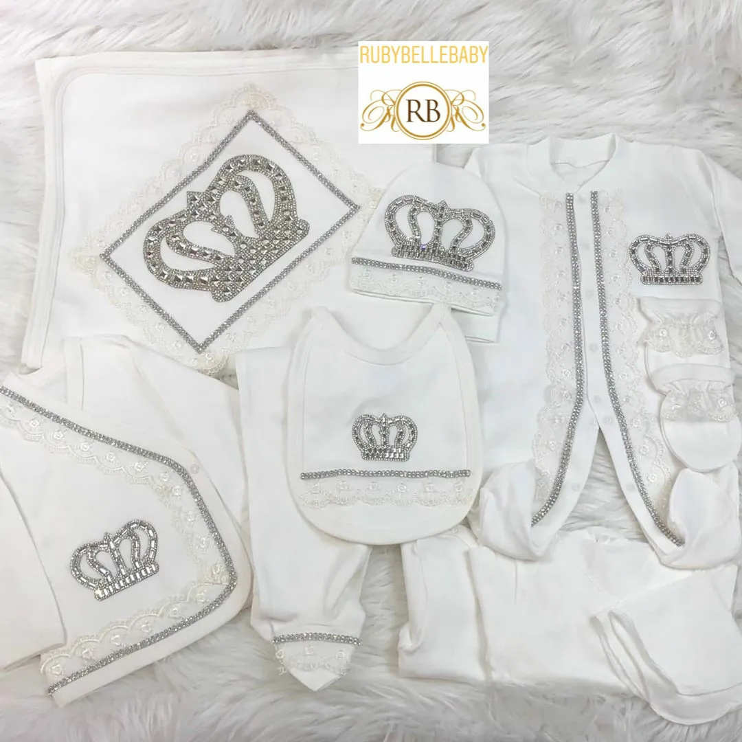 10pcs Bling Baby HRH Crown Set - White