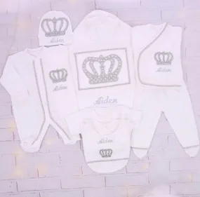 10pcs Bling Baby HRH Crown Set - White