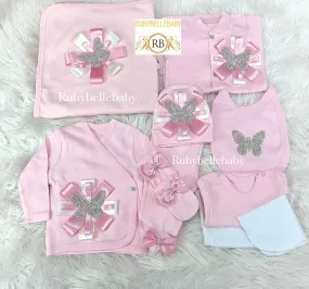 10pcs Butterfly Baby Girl Set - Pink/Silver