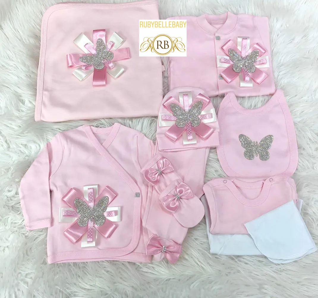 10pcs Butterfly Baby Girl Set - Pink/Silver