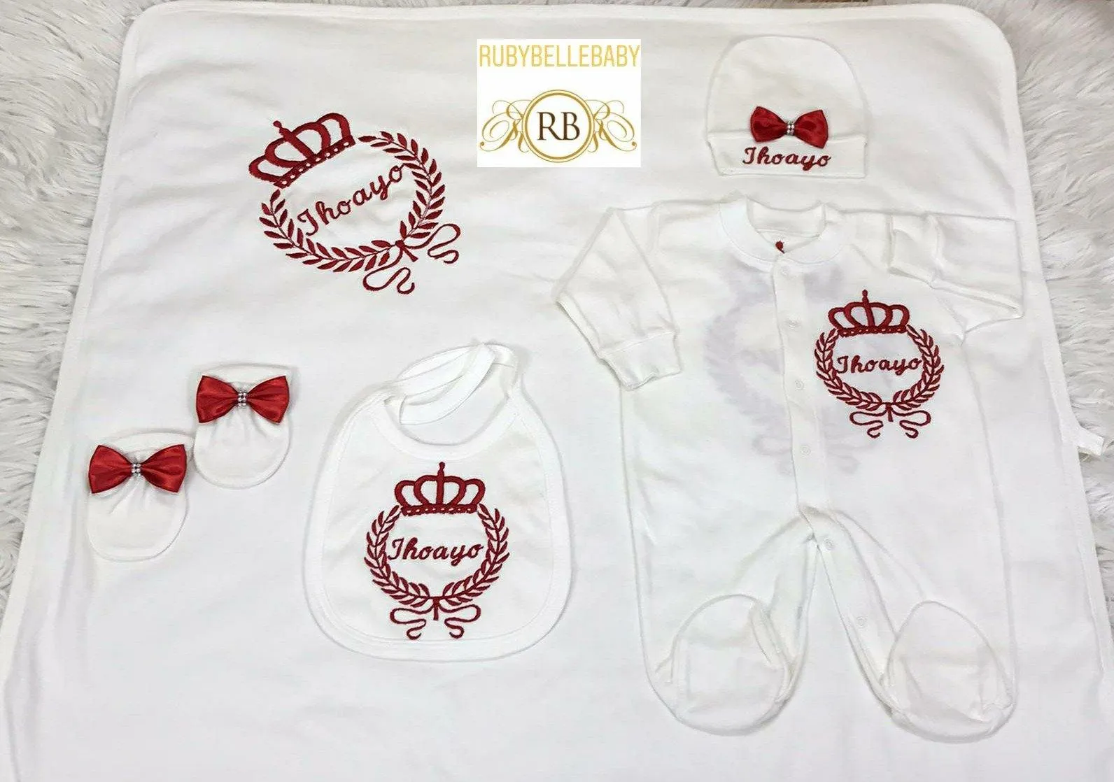 10pcs Newborn Boy Coming Home Outfit with Embroidery - Red
