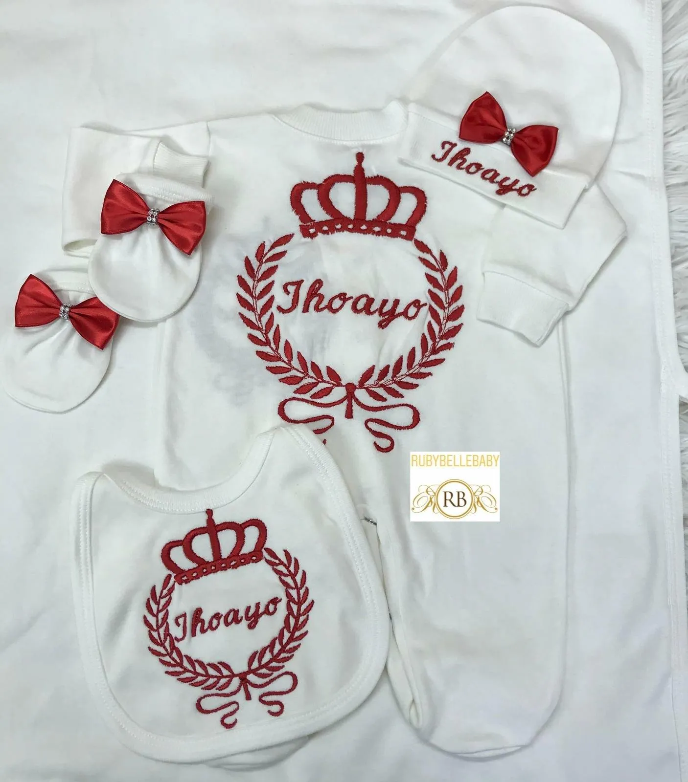 10pcs Newborn Boy Coming Home Outfit with Embroidery - Red