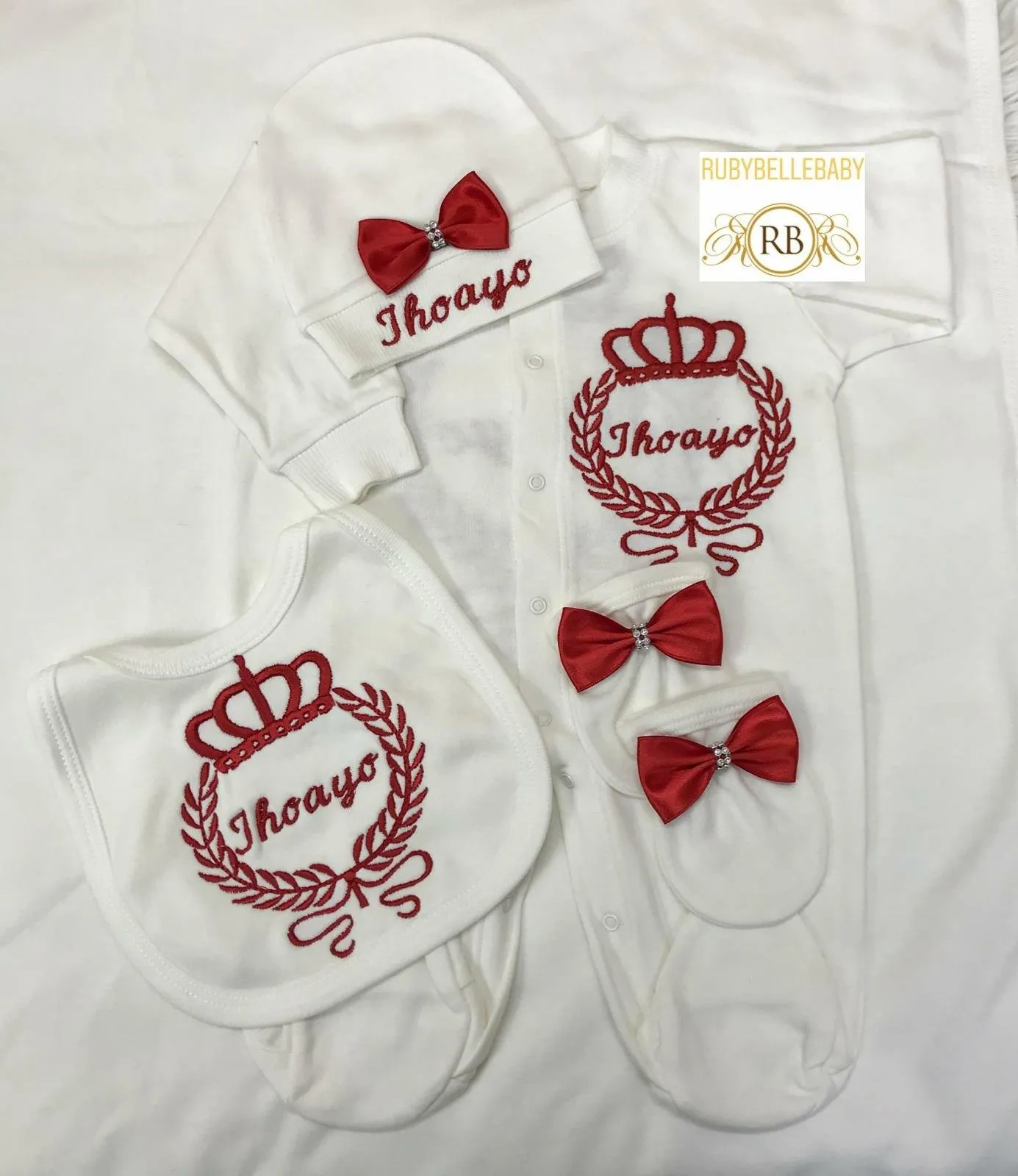 10pcs Newborn Boy Coming Home Outfit with Embroidery - Red