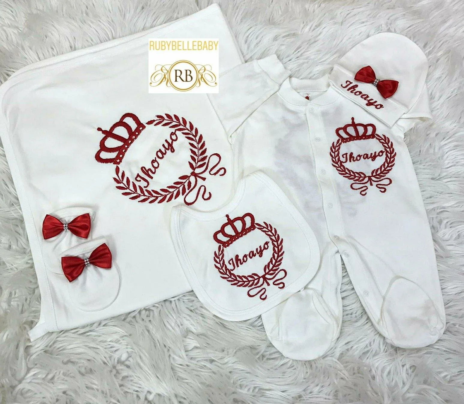 10pcs Newborn Boy Coming Home Outfit with Embroidery - Red