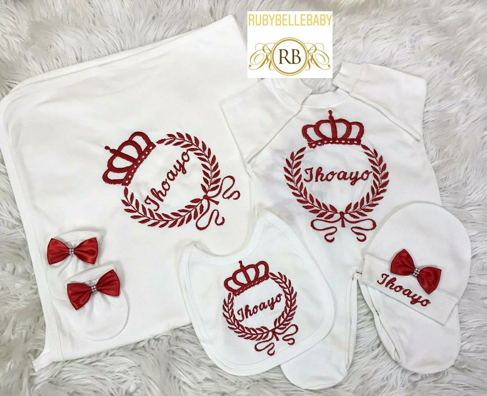 10pcs Newborn Boy Coming Home Outfit with Embroidery - Red