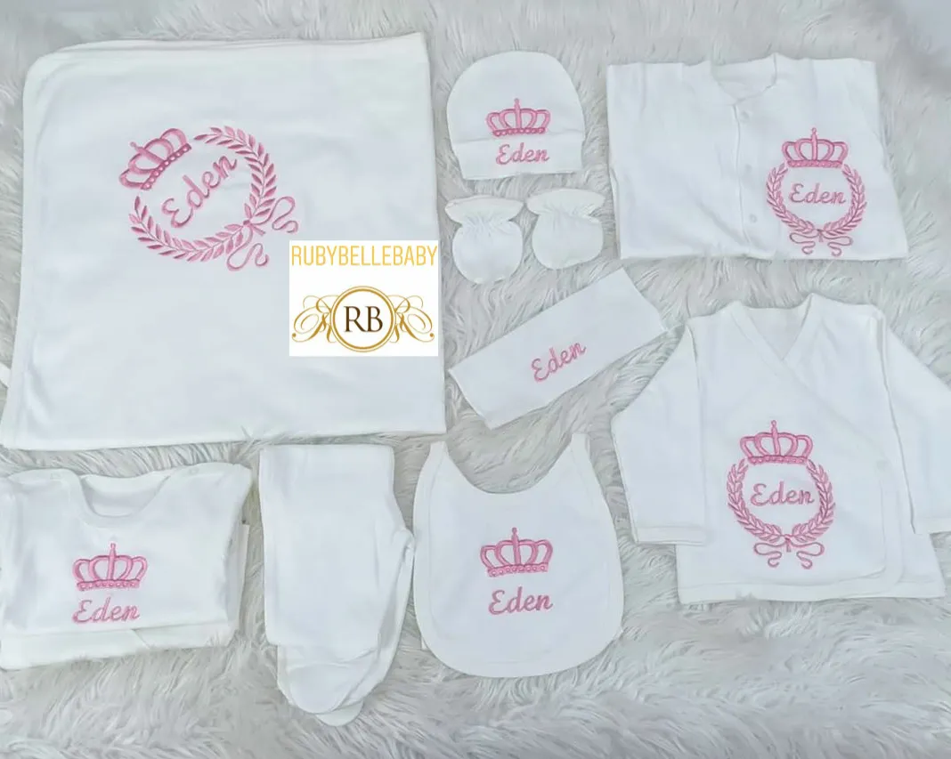 10pcs Newborn Girl Coming Home Outfit with Embroidery Set - Pink