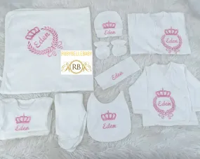 10pcs Newborn Girl Coming Home Outfit with Embroidery Set - Pink