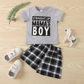1~4Y Summer Letter Suit Summer Men's Cotton T-Shirt Mother's Day Plaid Suit Wholesale Kids Clothes