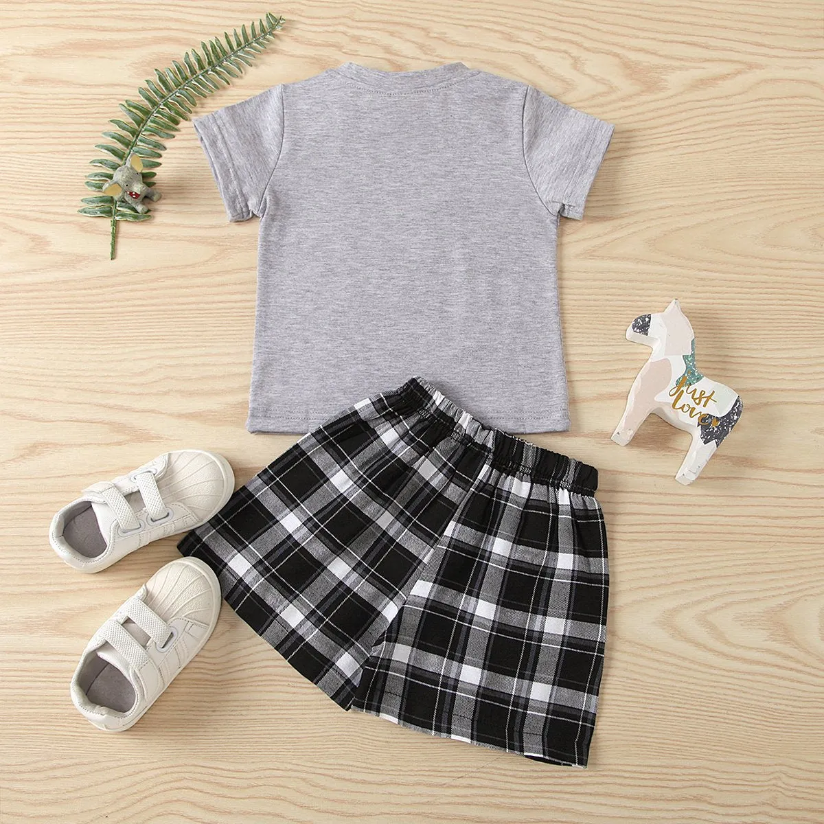 1~4Y Summer Letter Suit Summer Men's Cotton T-Shirt Mother's Day Plaid Suit Wholesale Kids Clothes