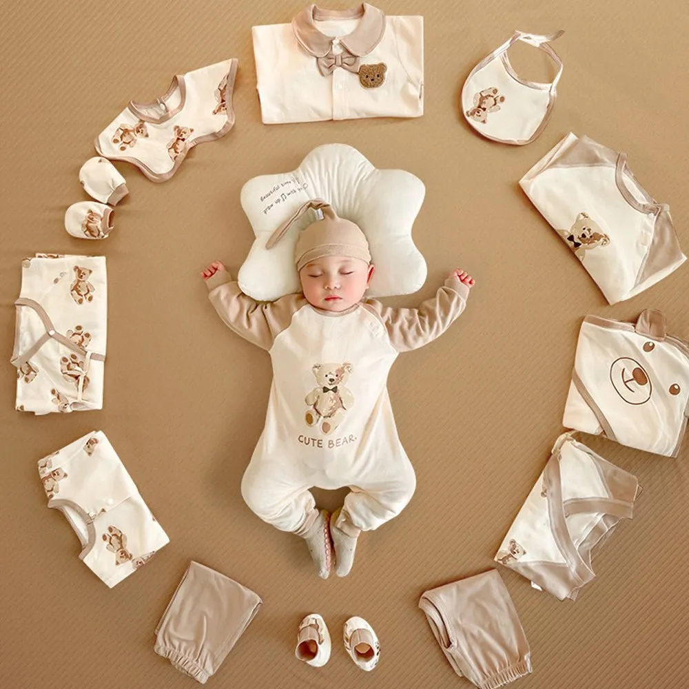 26pcs Cream & Brown Teddy Love , New born Baby Girl/Boy Gift Hamper all Season wear Clothes Gift Hamper Box, (0-6months)