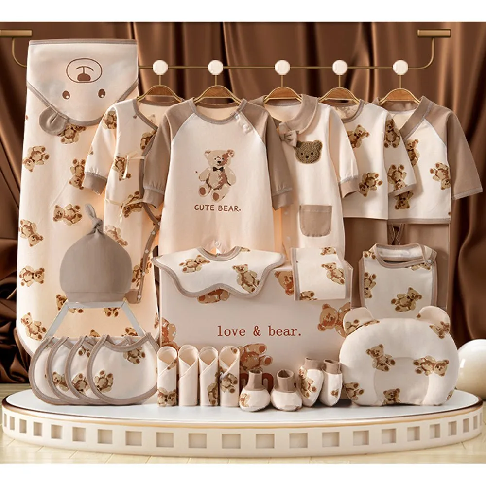 26pcs Cream & Brown Teddy Love , New born Baby Girl/Boy Gift Hamper all Season wear Clothes Gift Hamper Box, (0-6months)