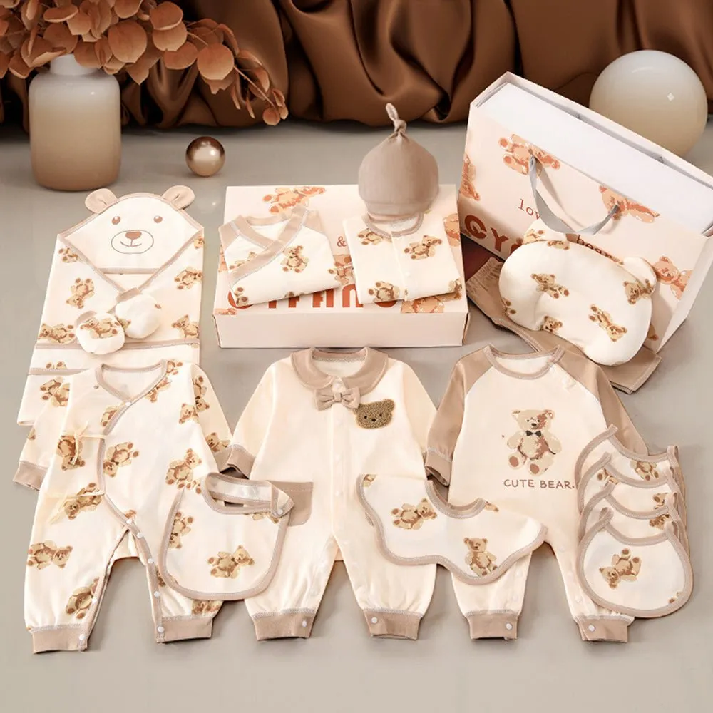 26pcs Cream & Brown Teddy Love , New born Baby Girl/Boy Gift Hamper all Season wear Clothes Gift Hamper Box, (0-6months)