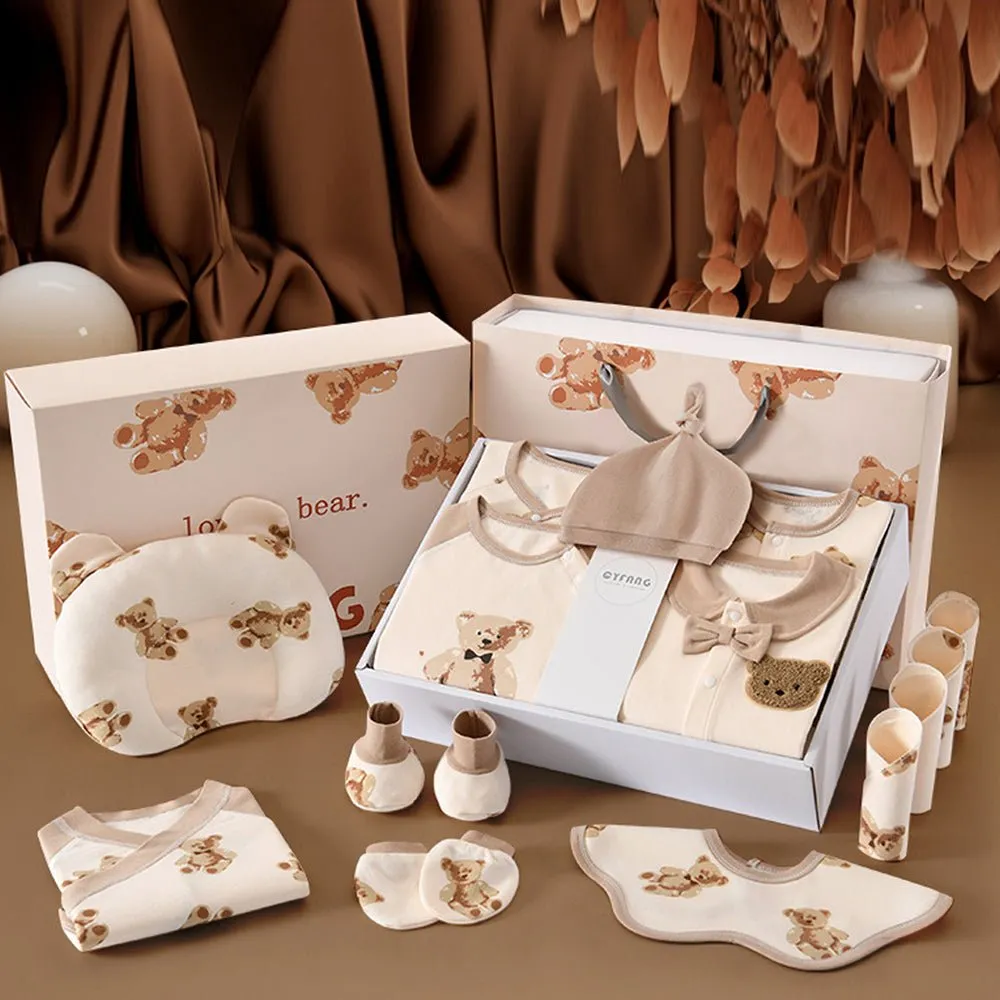 26pcs Cream & Brown Teddy Love , New born Baby Girl/Boy Gift Hamper all Season wear Clothes Gift Hamper Box, (0-6months)