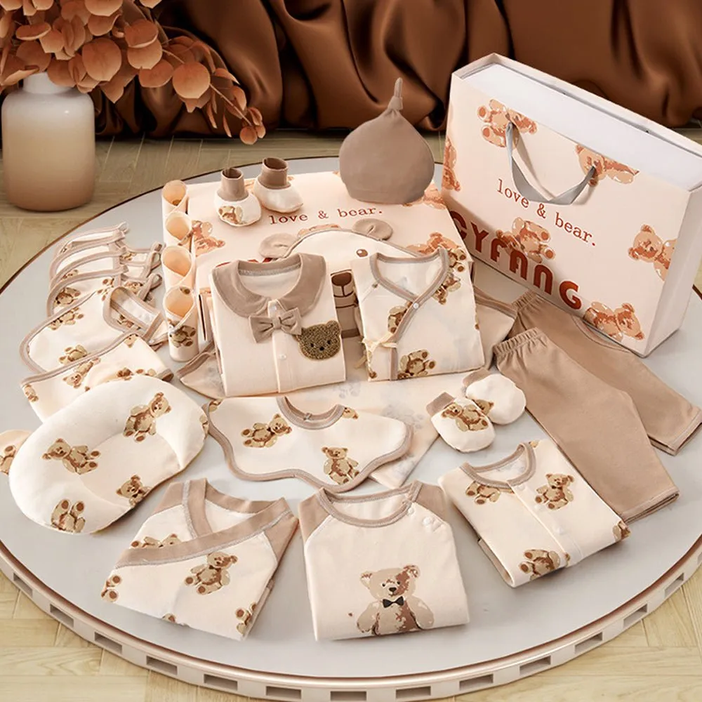 26pcs Cream & Brown Teddy Love , New born Baby Girl/Boy Gift Hamper all Season wear Clothes Gift Hamper Box, (0-6months)