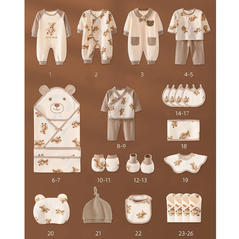 26pcs Cream & Brown Teddy Love , New born Baby Girl/Boy Gift Hamper all Season wear Clothes Gift Hamper Box, (0-6months)