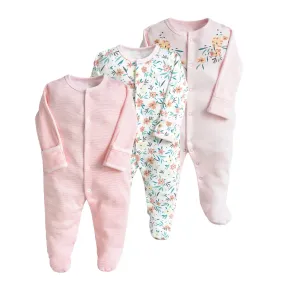 3-Piece Newborn Baby Romper Set - Baby Pink