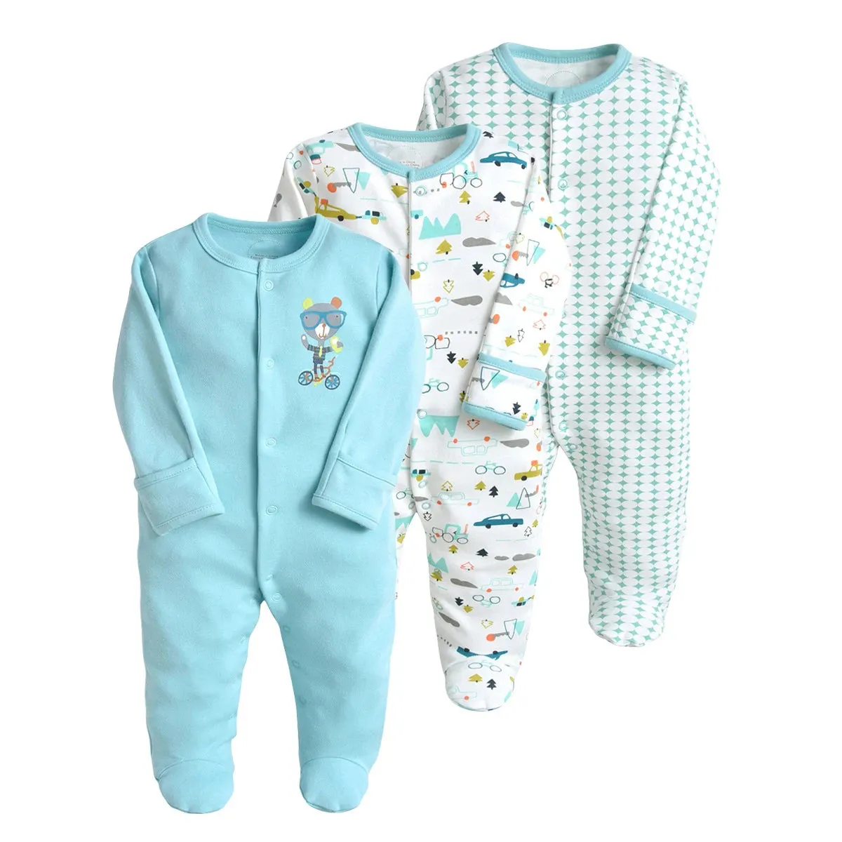 3-Piece Newborn Baby Romper Set - Sky Blue