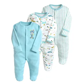 3-Piece Newborn Baby Romper Set - Sky Blue