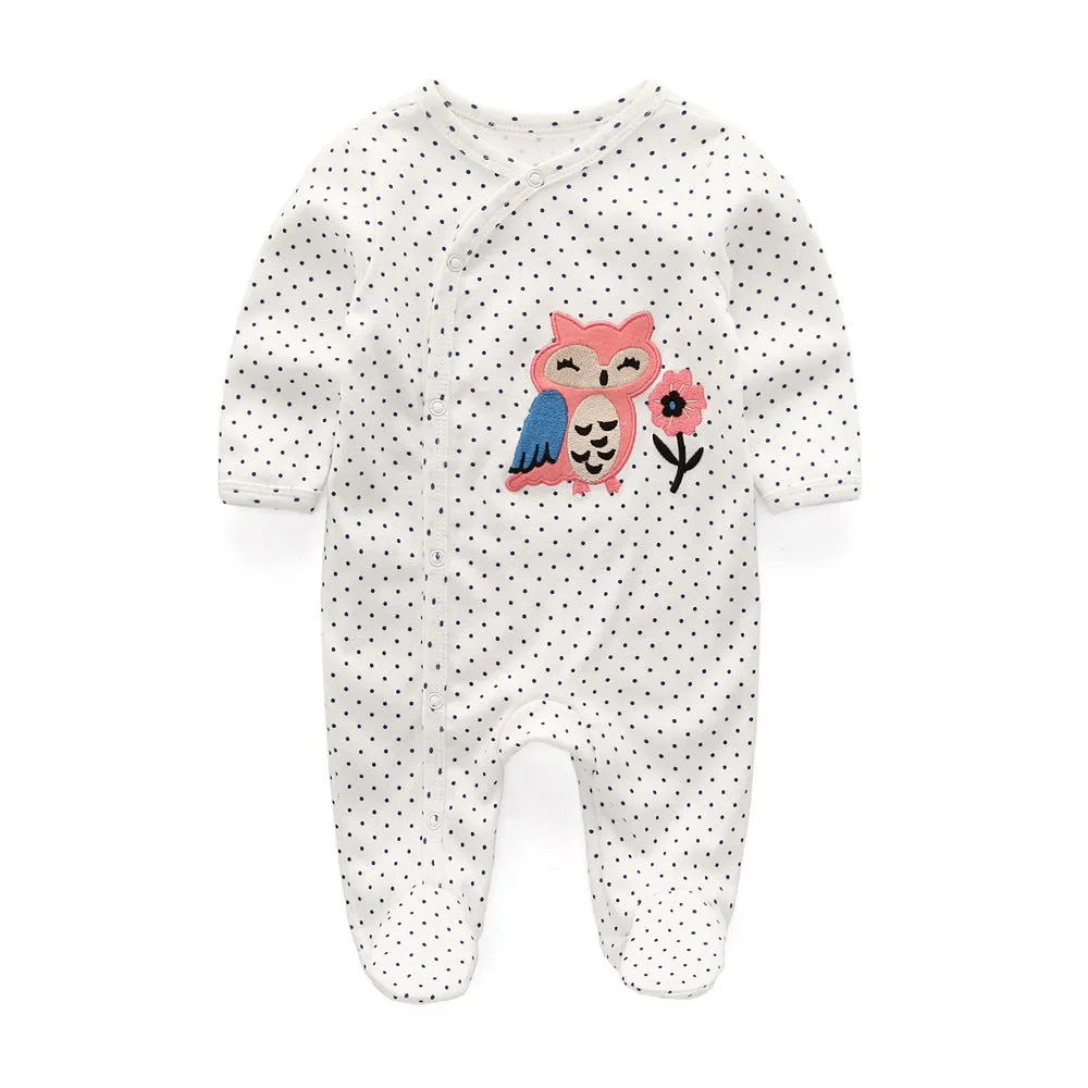 3pk 0-12M Long Sleeve Baby Girl Footed Onesie