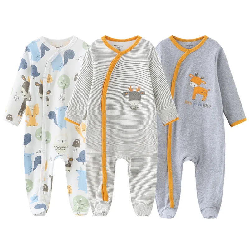 3pk 0-12M Long Sleeve Baby Girl Footed Onesie
