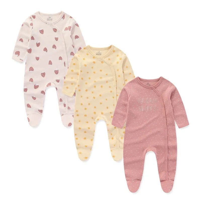 3pk 0-12M Long Sleeve Baby Girl Footed Onesie
