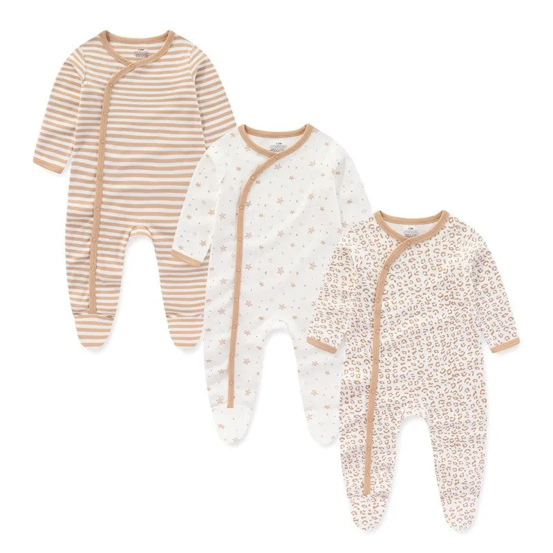 3pk 0-12M Long Sleeve Baby Girl Footed Onesie