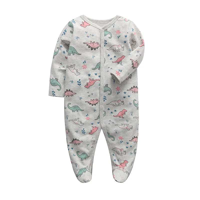 3pk Baby Girl Cotton Long Sleeve 0-12M Footed Onesie
