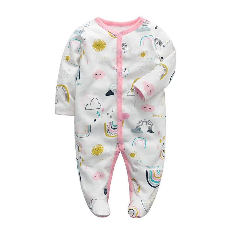3pk Baby Girl Cotton Long Sleeve 0-12M Footed Onesie