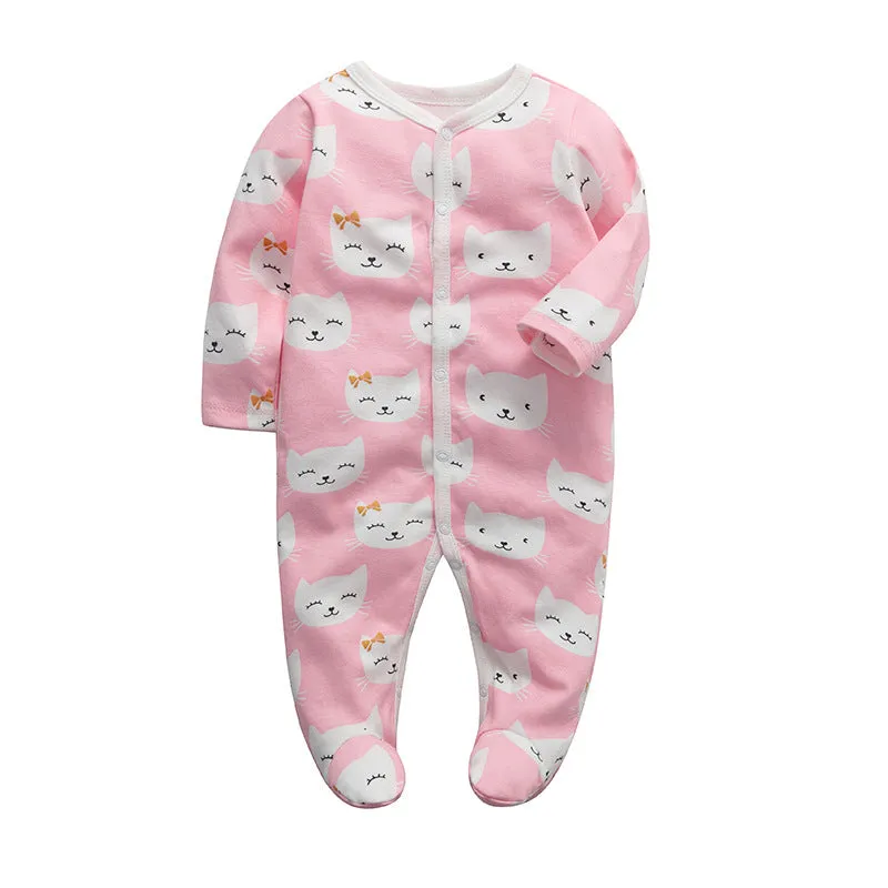 3pk Baby Girl Cotton Long Sleeve 0-12M Footed Onesie