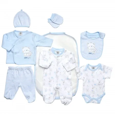 7 Piece Boys Cotton Layette Set "Teddy Love You" (0-6 Months)-40JTC9001