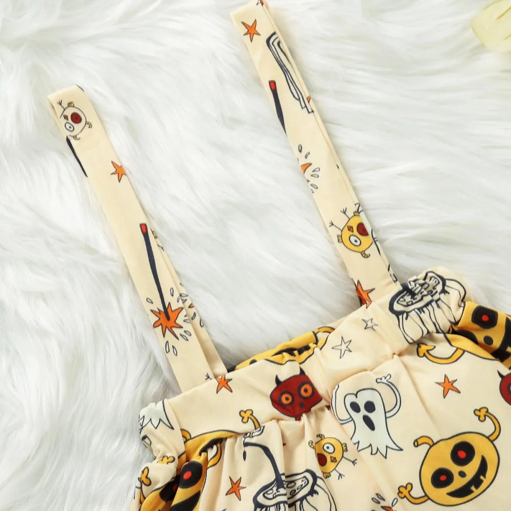 Autumn Halloween Girls Plaid Long Sleeve Romper   Pumpkin Print Skirt Set Wholesale Girl Clothing