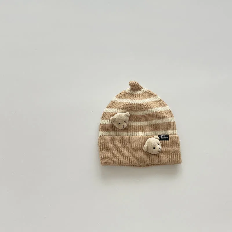 Baby 3D Panda Bear Striped Side Beanie