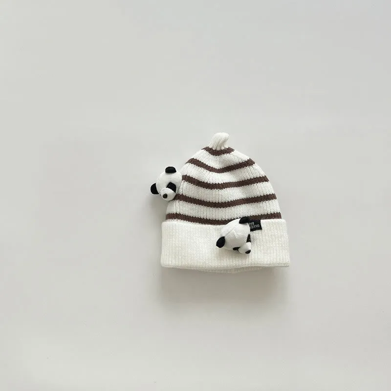 Baby 3D Panda Bear Striped Side Beanie