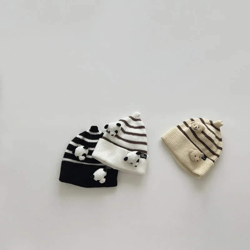 Baby 3D Panda Bear Striped Side Beanie