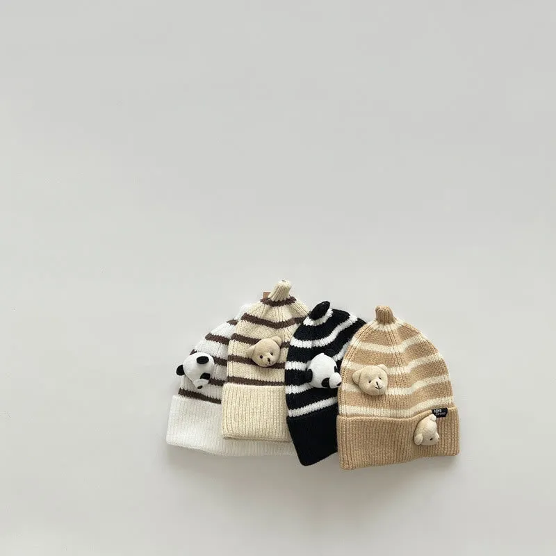Baby 3D Panda Bear Striped Side Beanie