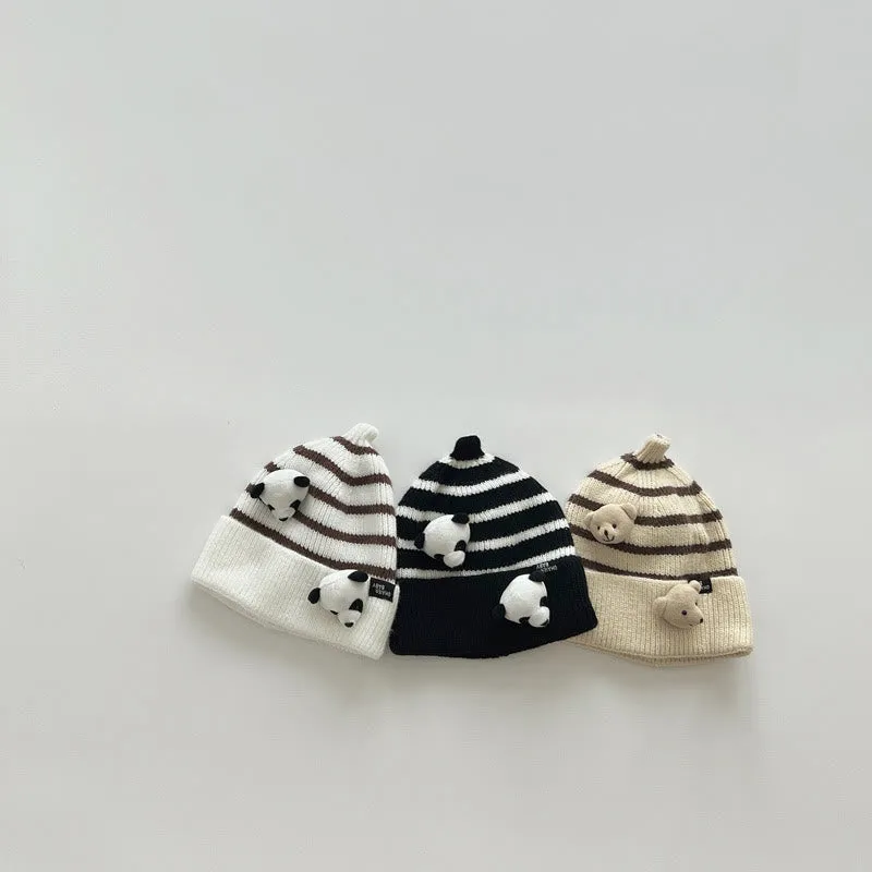 Baby 3D Panda Bear Striped Side Beanie
