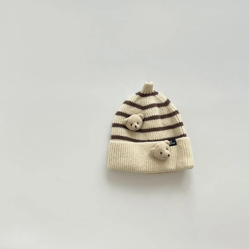 Baby 3D Panda Bear Striped Side Beanie