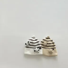 Baby 3D Panda Bear Striped Side Beanie