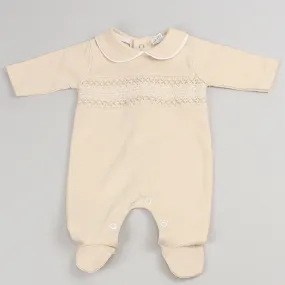 Baby Beige Sleepsuit / All in One with Smocking