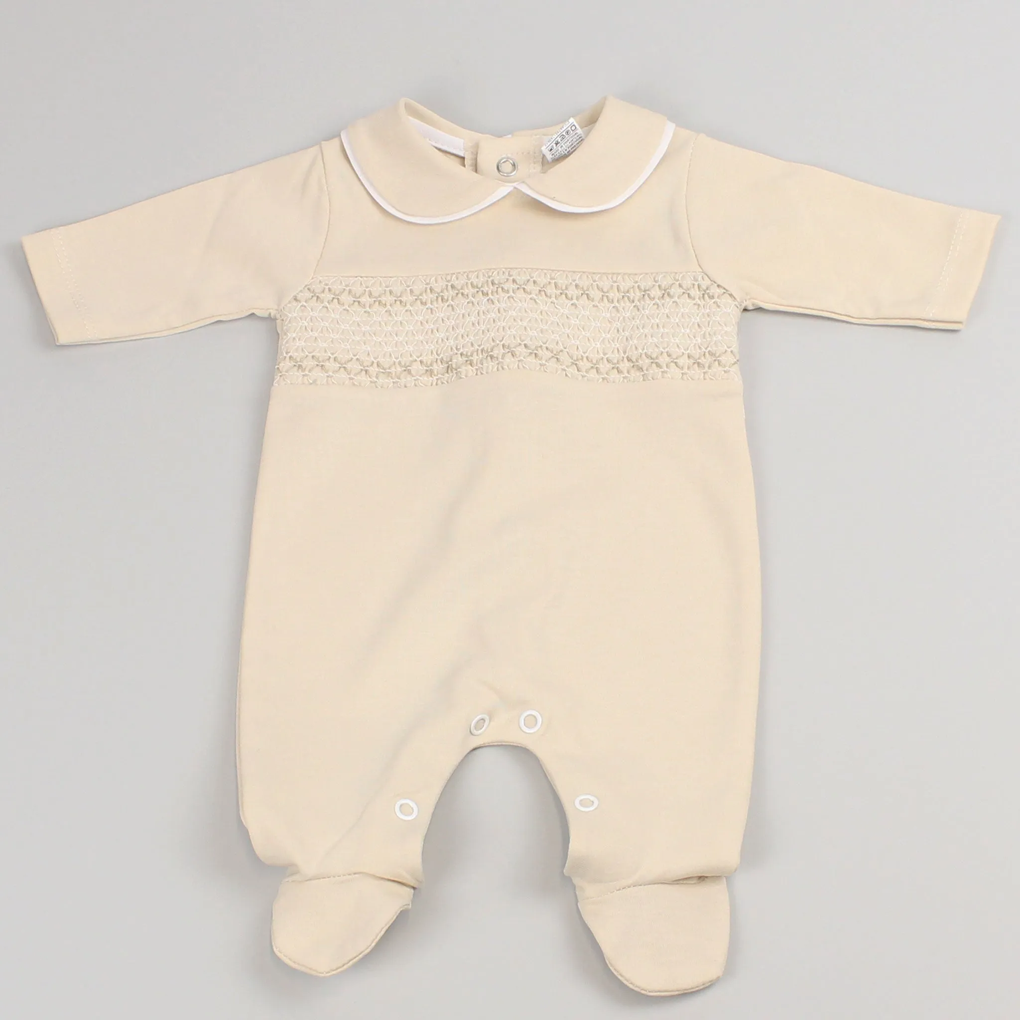 Baby Beige Sleepsuit / All in One with Smocking