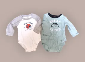 BABY BOY SIZE 6 MONTHS - BABY B'GOSH & CARTER'S, 2 Pack, Graphic Onesies VGUC B50