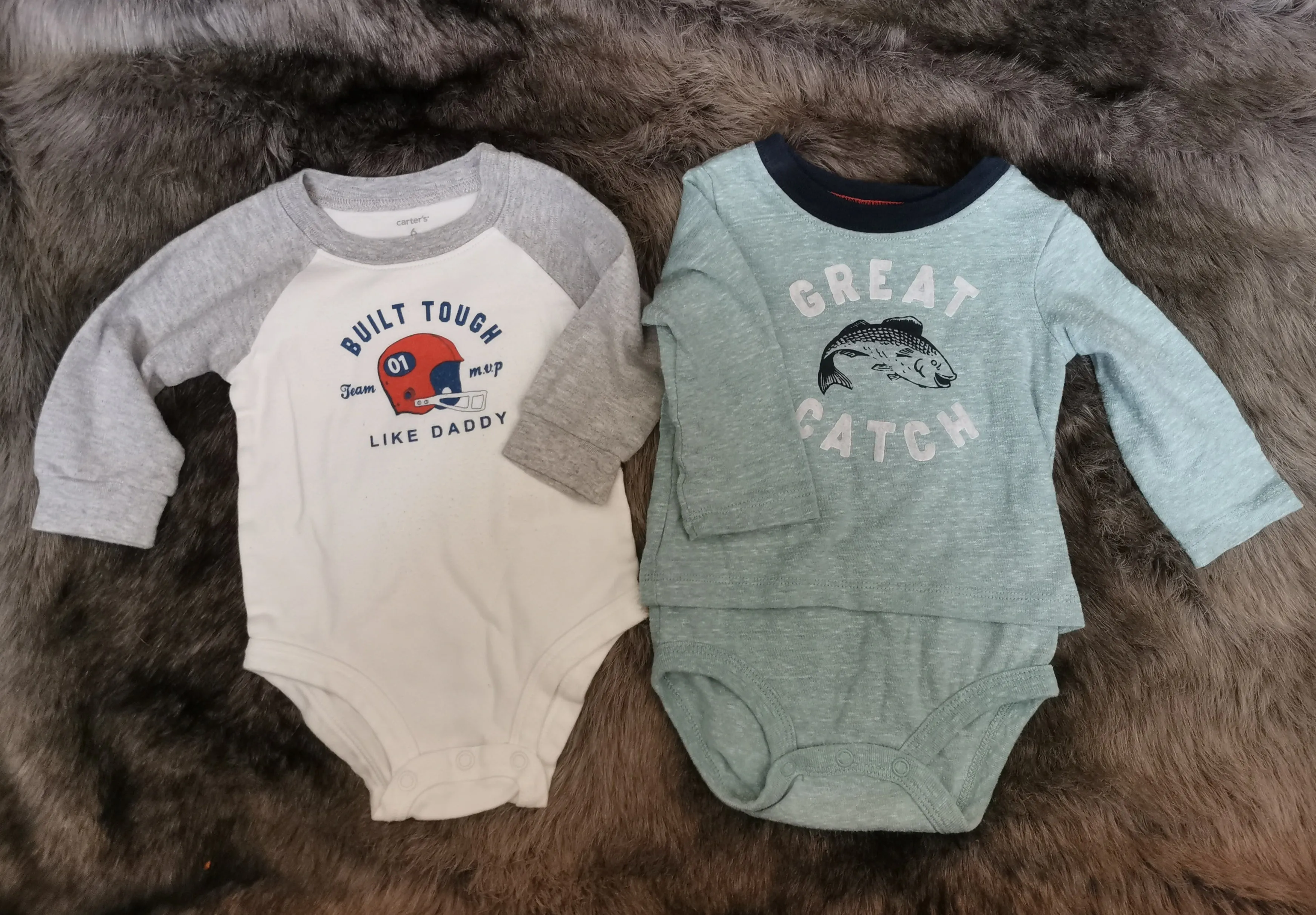 BABY BOY SIZE 6 MONTHS - BABY B'GOSH & CARTER'S, 2 Pack, Graphic Onesies VGUC B50
